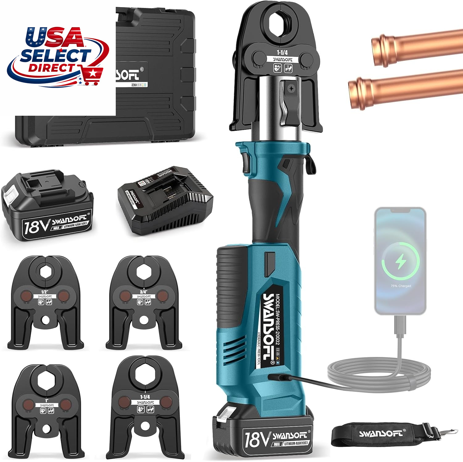Pro Press Tool Copper Pipe Crimping Tool 18V Battery 4 Jaws