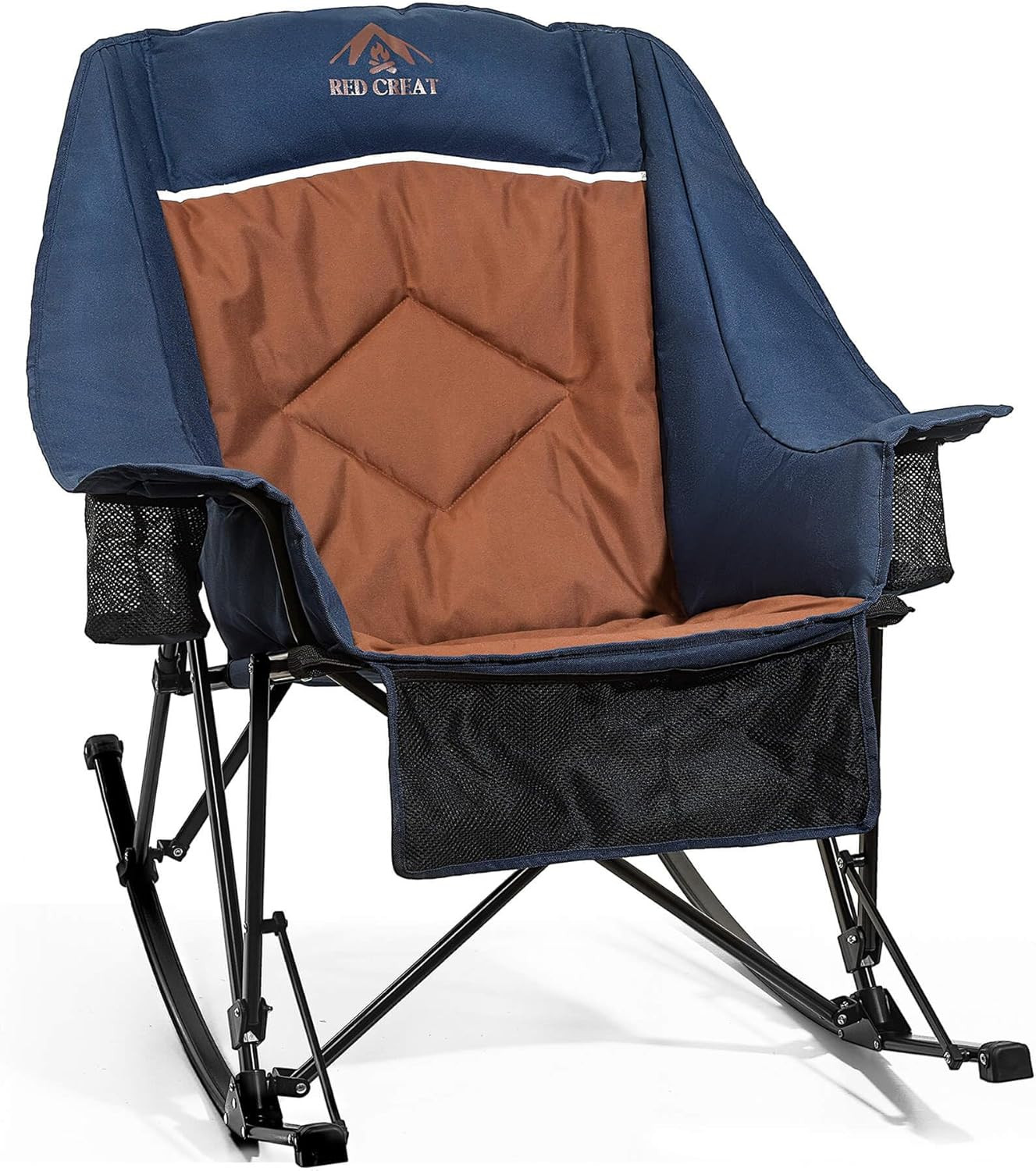 400Lbs Rocking Camping Chair Oversized Folding Rocker for Adults | High Back Pad