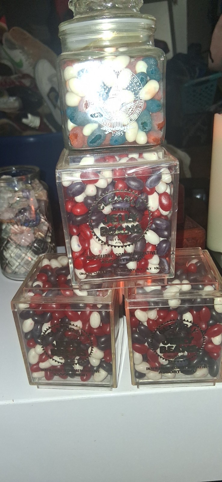 Reagan-Bush 1985 Inaugural Jelly Bean Jar with Jelly Bellies VERY RARE! Sealed!