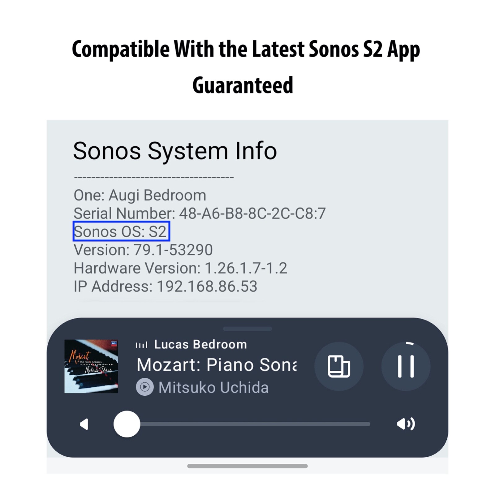 Sonos Connect Gen 2 Model S15 2nd S2 Compatible Power Cable (Latest App)