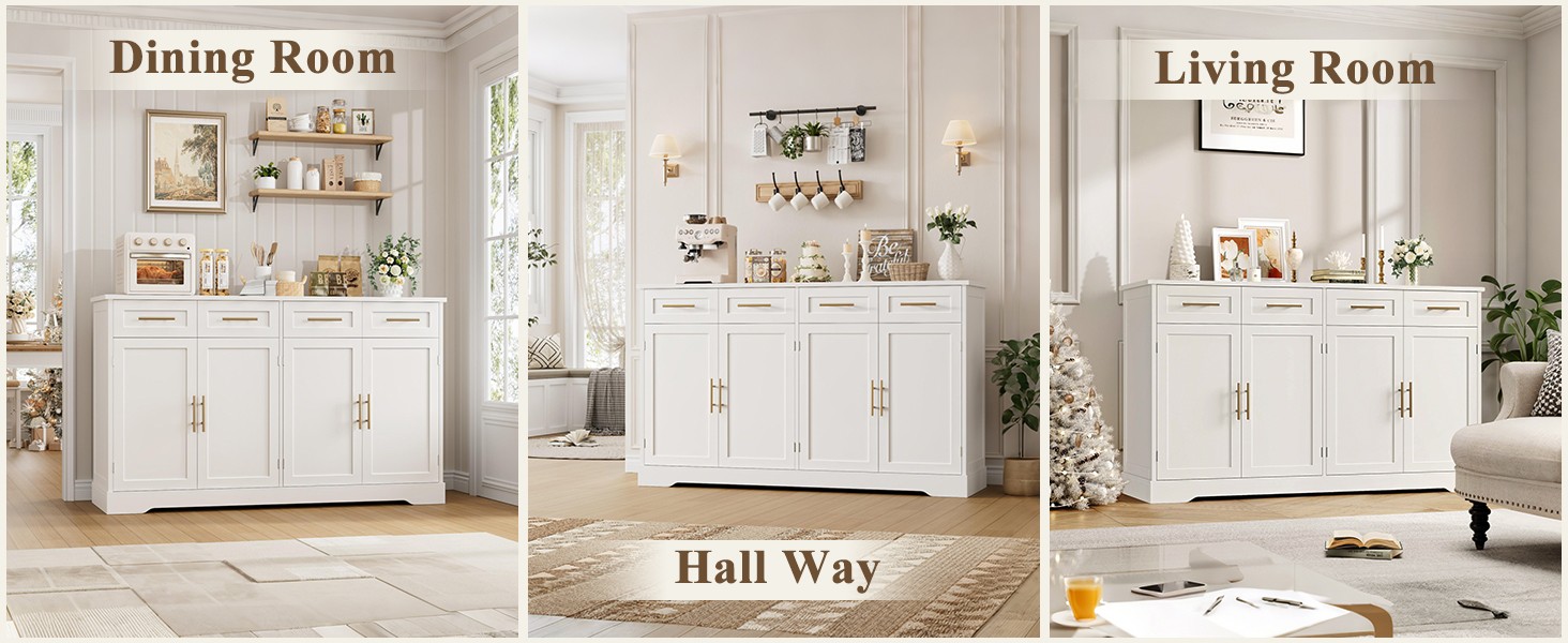 HOSTA 60" Lar Buffet Sideboard with Stora, 36" Tall Kitchen Buffet
