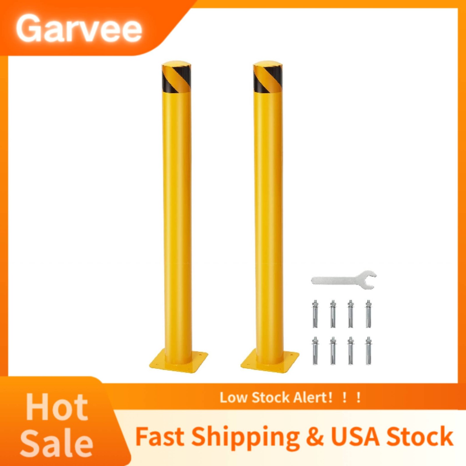 Set of 2 Safety Bollard Posts Measure 48 in Height And 4.5 in Diameter, Yellow S