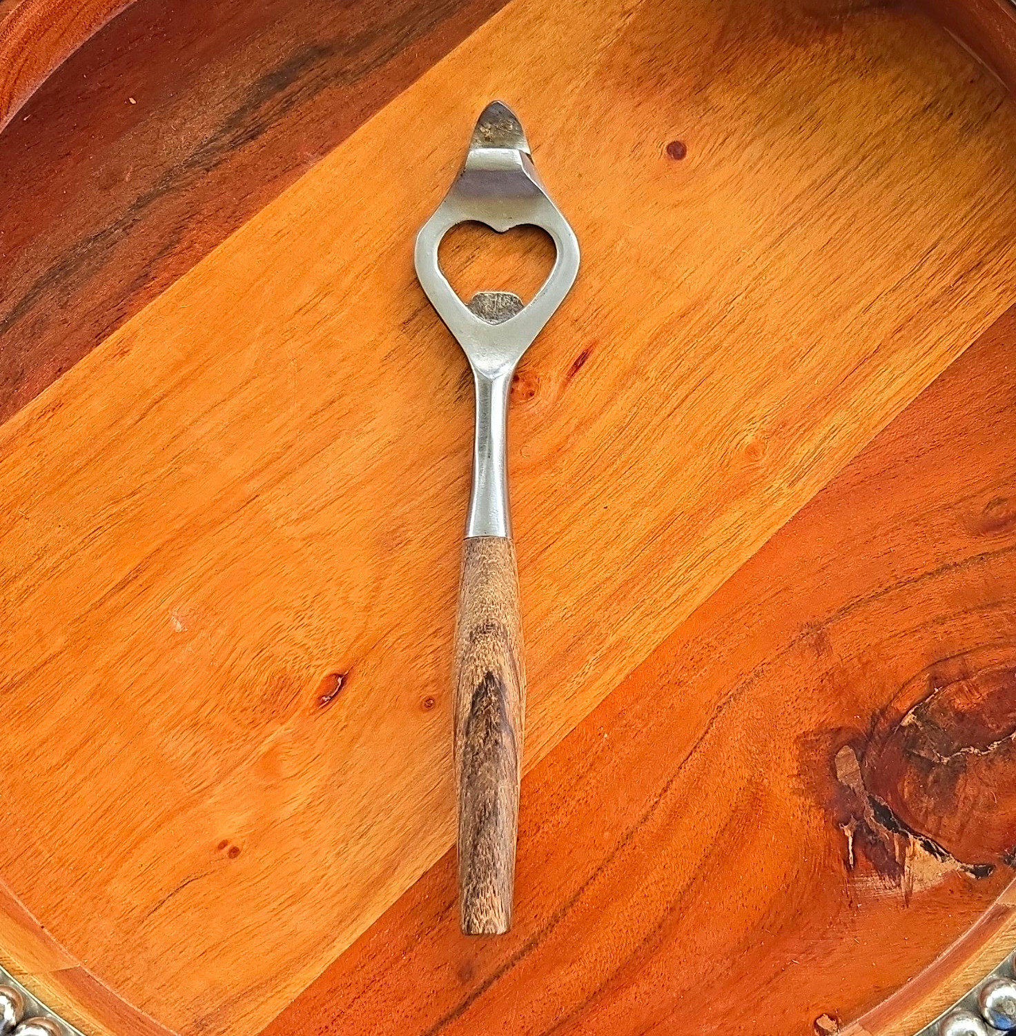 Wood Handle Metal Head Bottle Opener Tool, Breweriana Theme Bar Opener B1