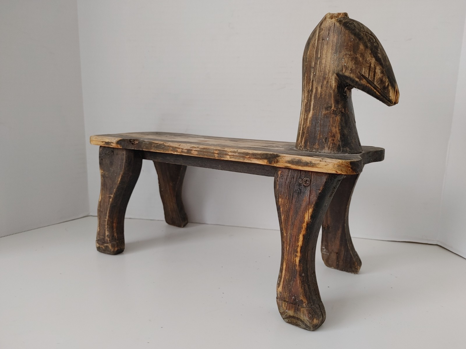 Vintage Folk Art Wood Horse Children's Stepping Stool 14" x 12" x 5.25"