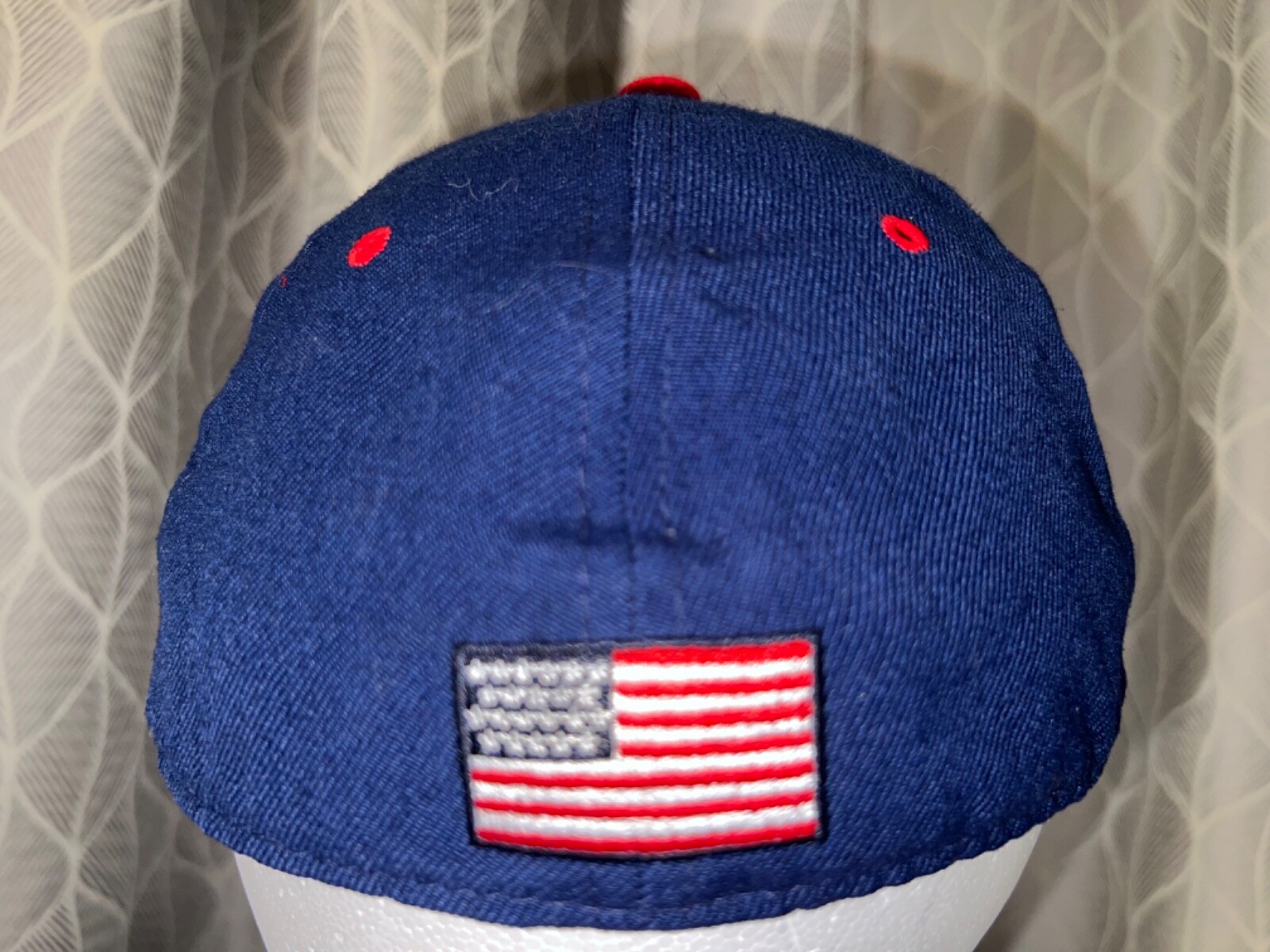 Wool Acrylic Embroidered Thick Bald Eagle Head on Navy Blue Hat Cap Fitted 7 1/8