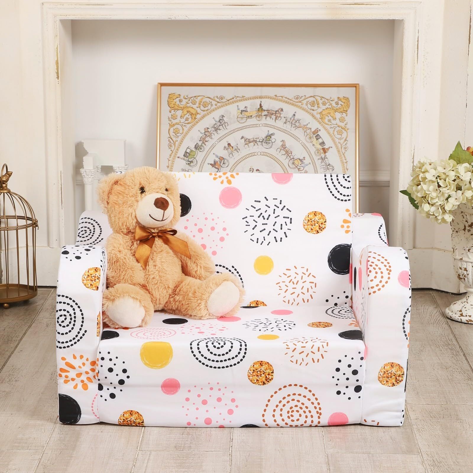 Firework Kids Sofa, 2-in-1 Kids Couch Fold Out, Convertible Sofa to Bed for G...