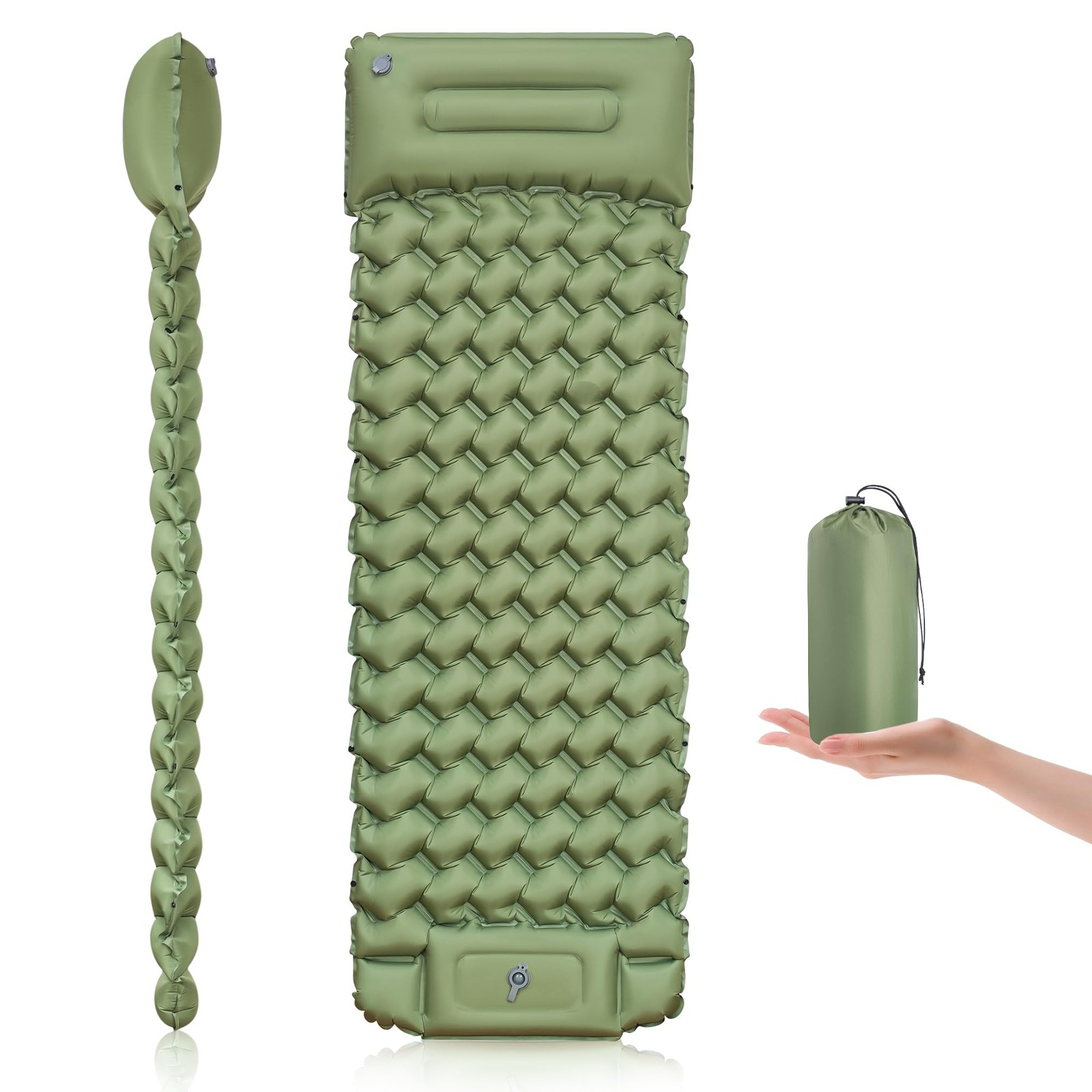 4" Inflatable Camping Sleeping Pad 4in Thick Built-in Pump & Pillow Ultralight