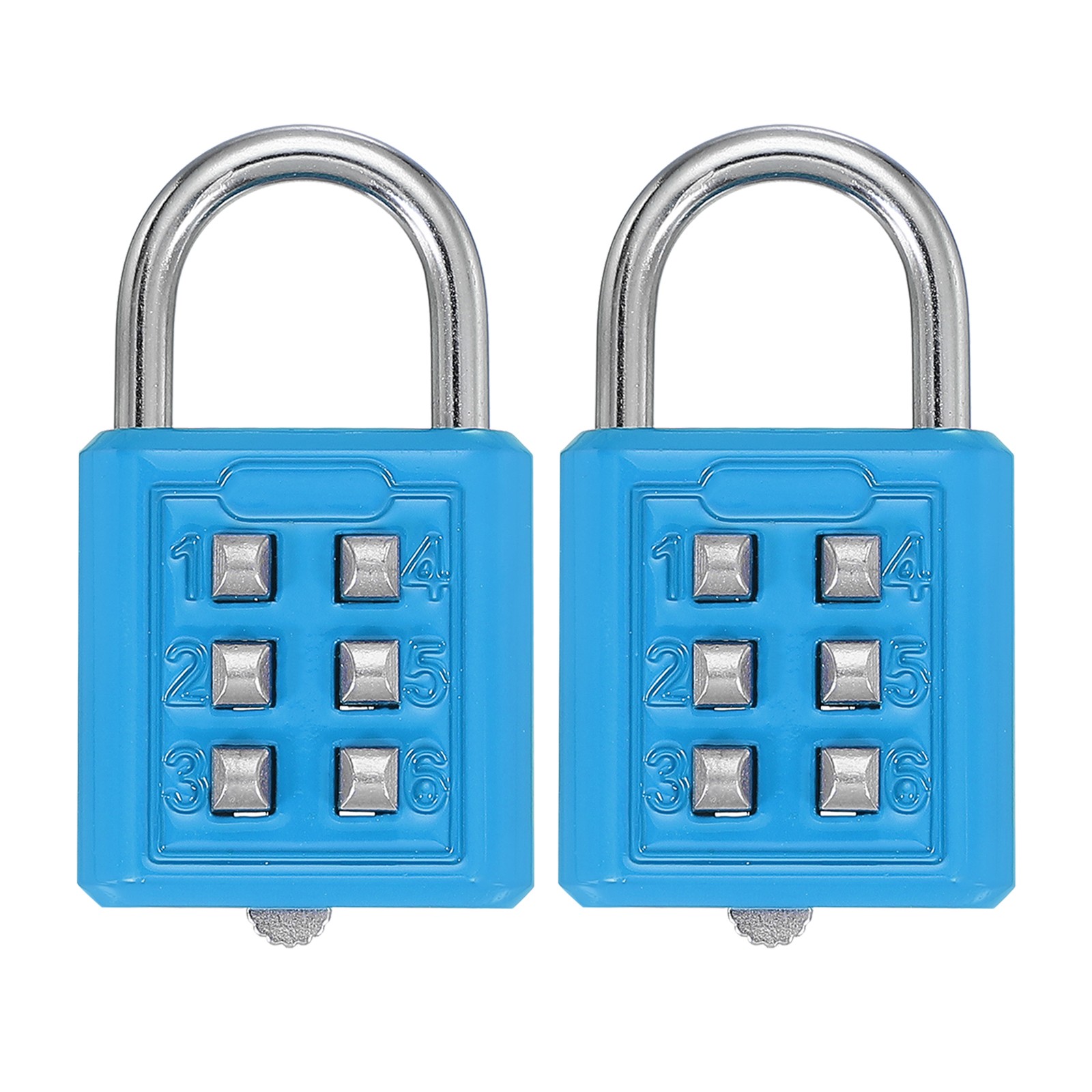 2Pcs Push Button Combination Padlock 6-Digit 3-Position Lock Sky Blue
