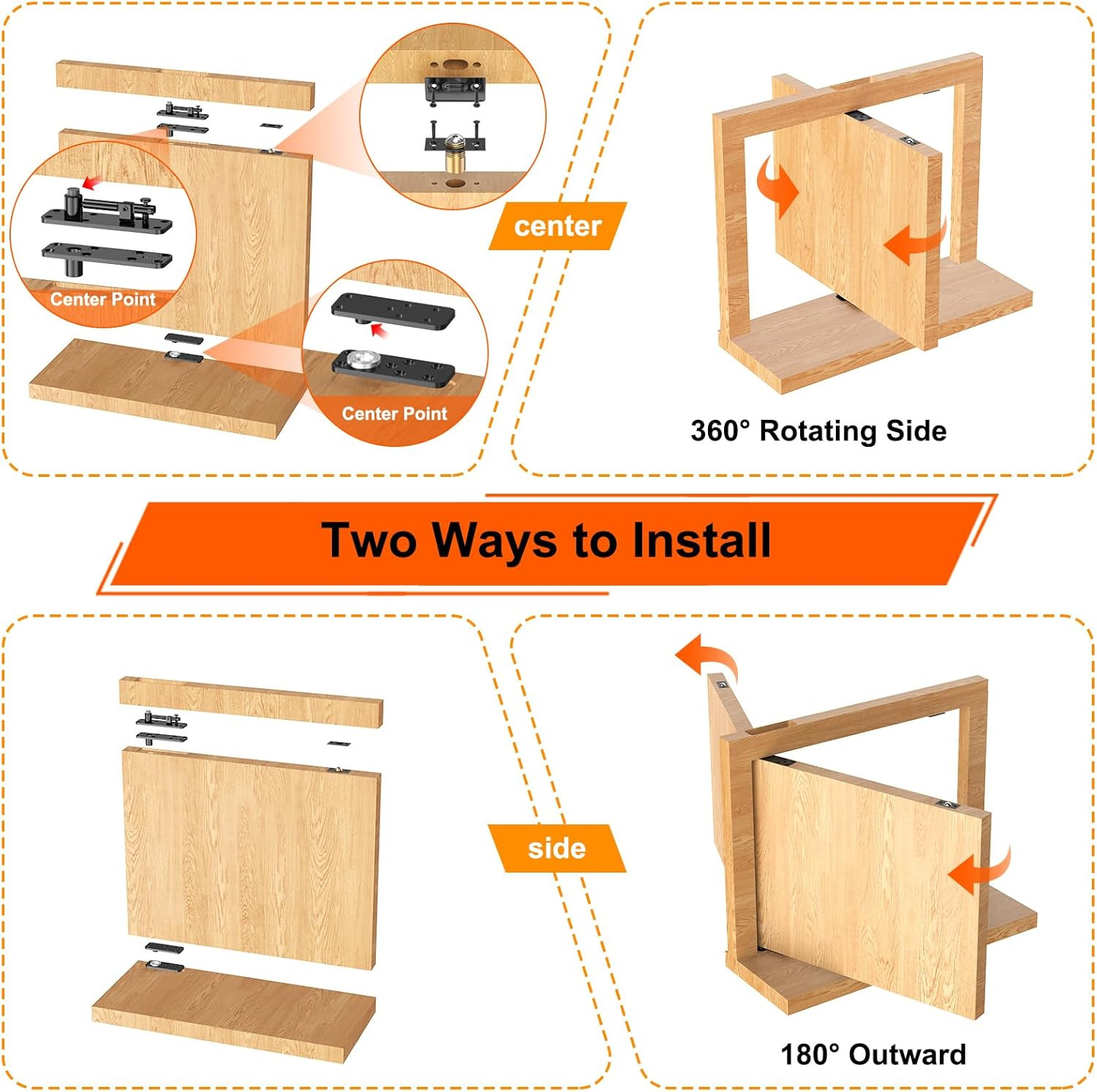 Hidden Door Hinge, 570LBS Load-Bearing Thickened Solid Alloy Steel, 360° Rotatio