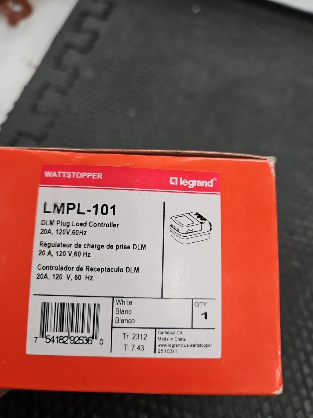 Wattstopper Legrand LMPL-101 Digital Plug Load Controller, 20A, 120V, 60Hz