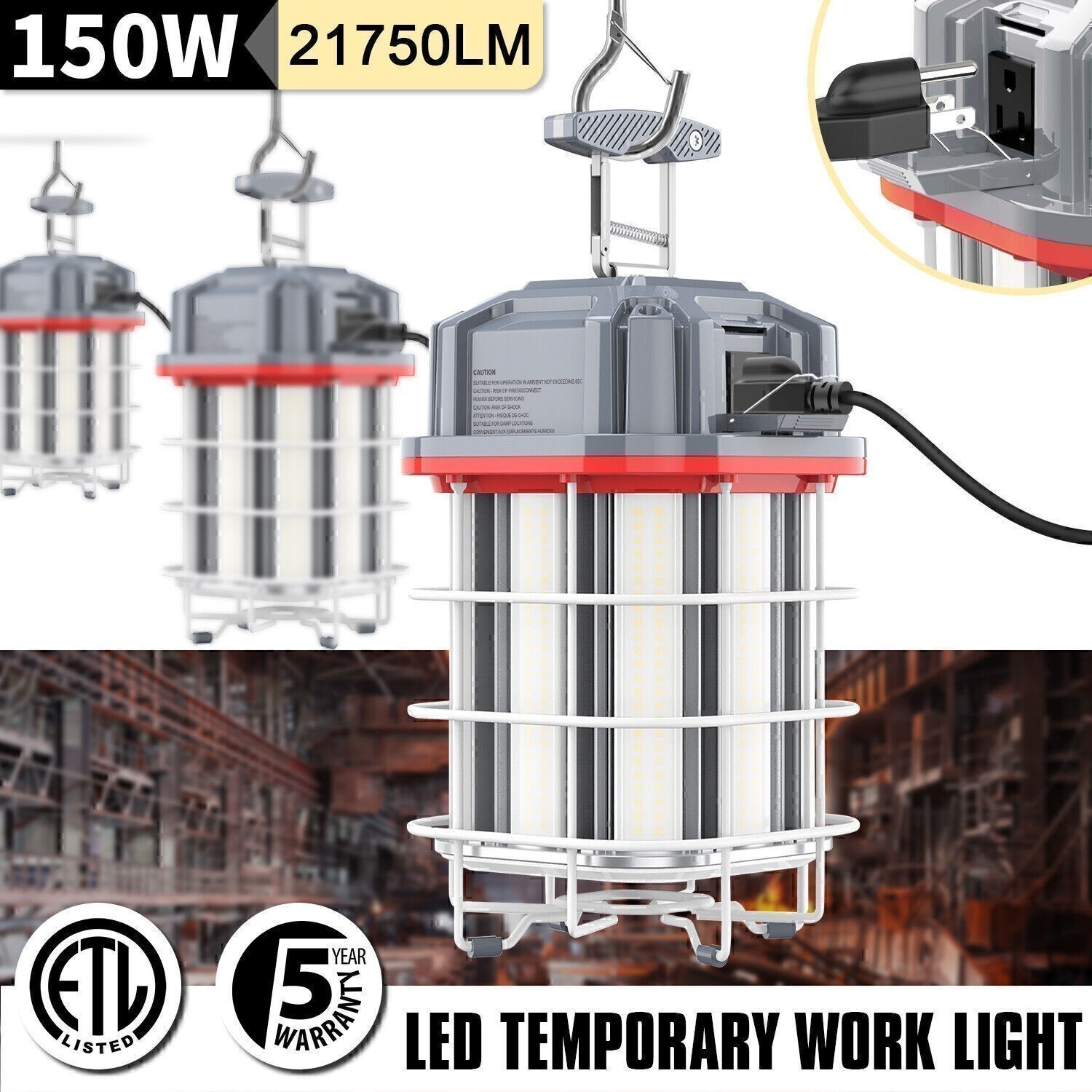 High Bay 150W LED Temporary Work Light Fixture Outdoor Construction Lights ETL