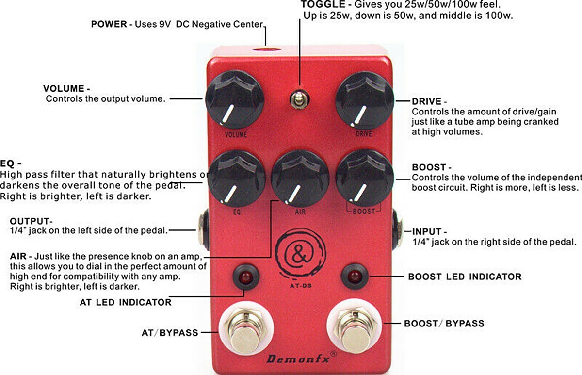 Demonfx AT-DS Attack Drive Excellent Response Guitar FX Pedal