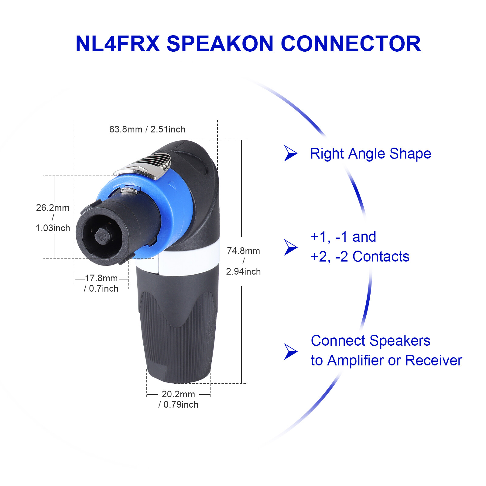 Pro Speakon Connector - NL4FRX Right Angle 4 Conductor Audio Cable Adapter Plug