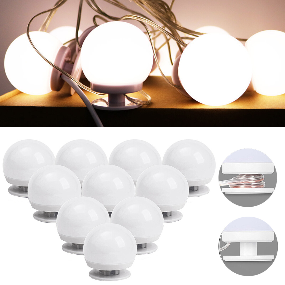 Vanity Light: Make Up Mirror with 10 LED Kit Bulbs & Dimmable Hollywood Lamp