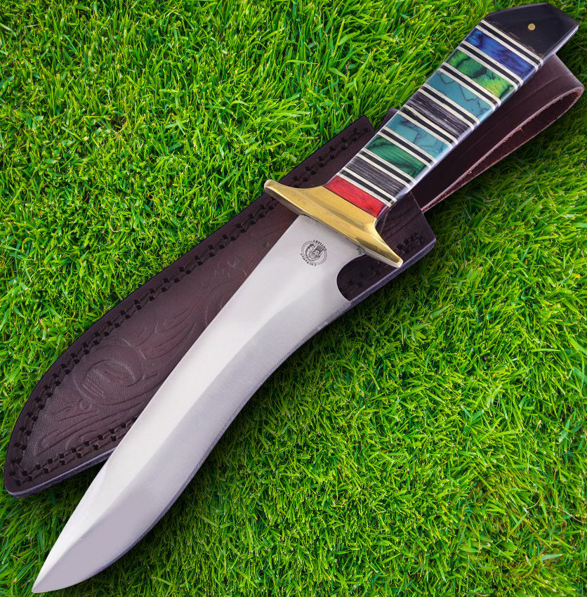 Frost Cutlery Fixed Knife 7" Stainless Blade Pakkawood/Resin Turquoise Handle