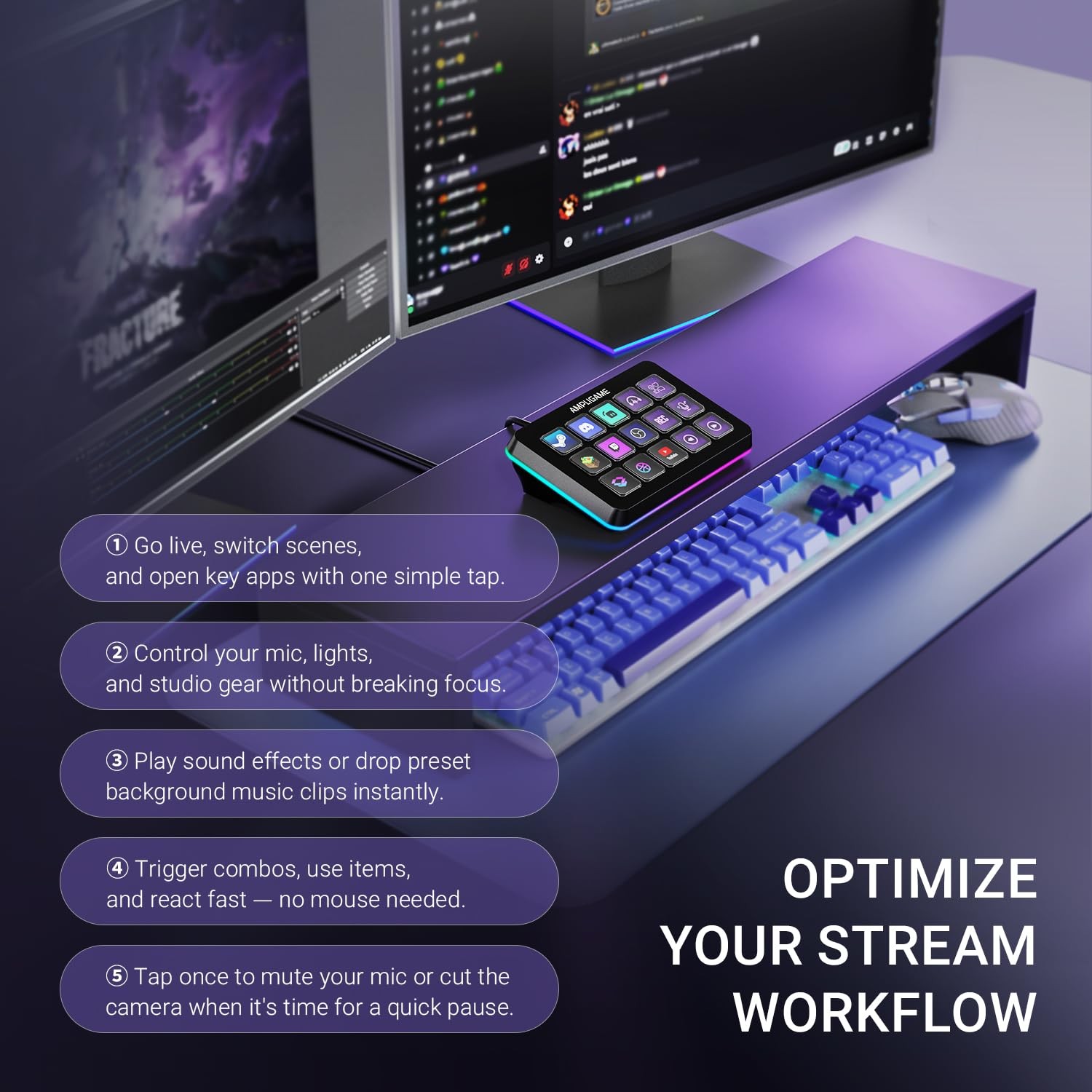 Fifine Ampligame Stream Controller 15 Macro Keys Streaming Keyboard Trigger