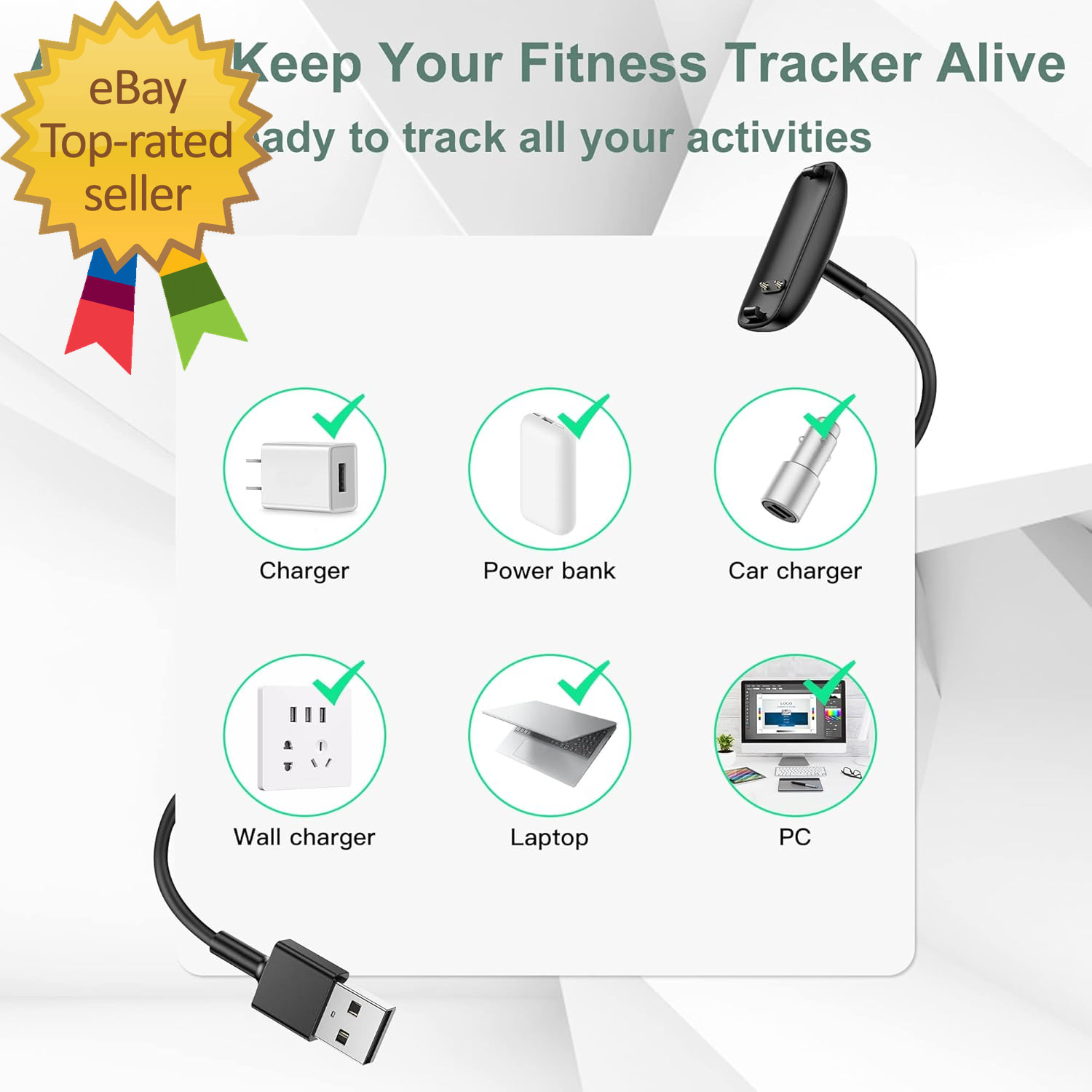 Charger Cable Replacement for Fitbit Inspire 3 (2 Pack/3.3Ft)