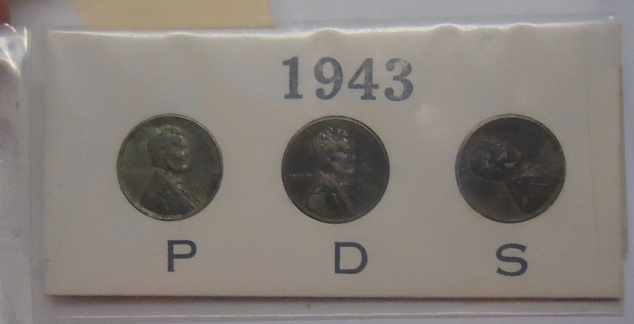 1943 P,D, S - STEEL Lincoln Cent, 3 Coin Set