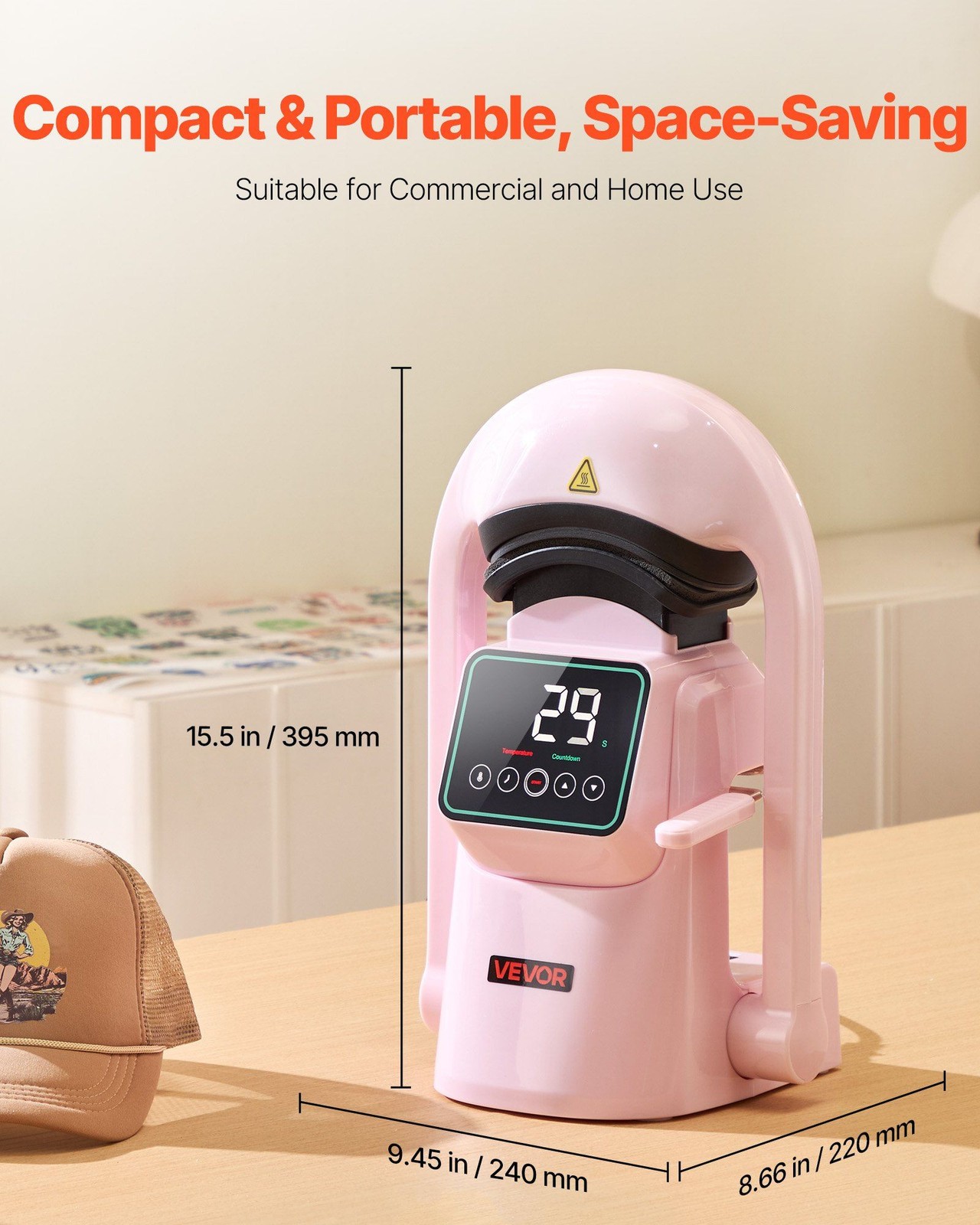 Touchscreen Hat Heat Press Pink - Auto Machine w/2 Interchangeable Platens