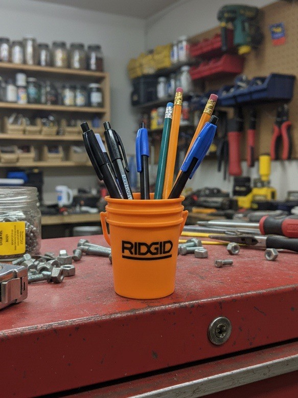 Mini Ridgid Tool Bucket 3D Printed Container Holder for Pencils Tools and Screws