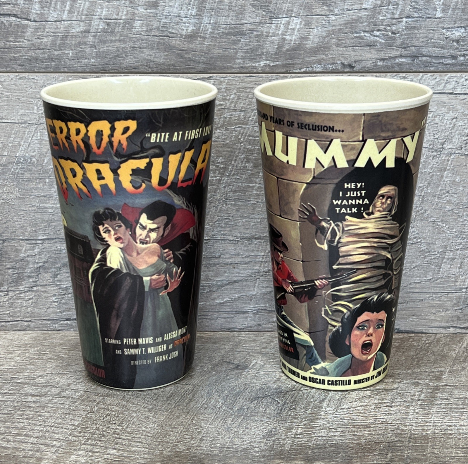 Retro Style Monster Horror Movie Poster Melamine Cups By Mulberry Home Set of 2