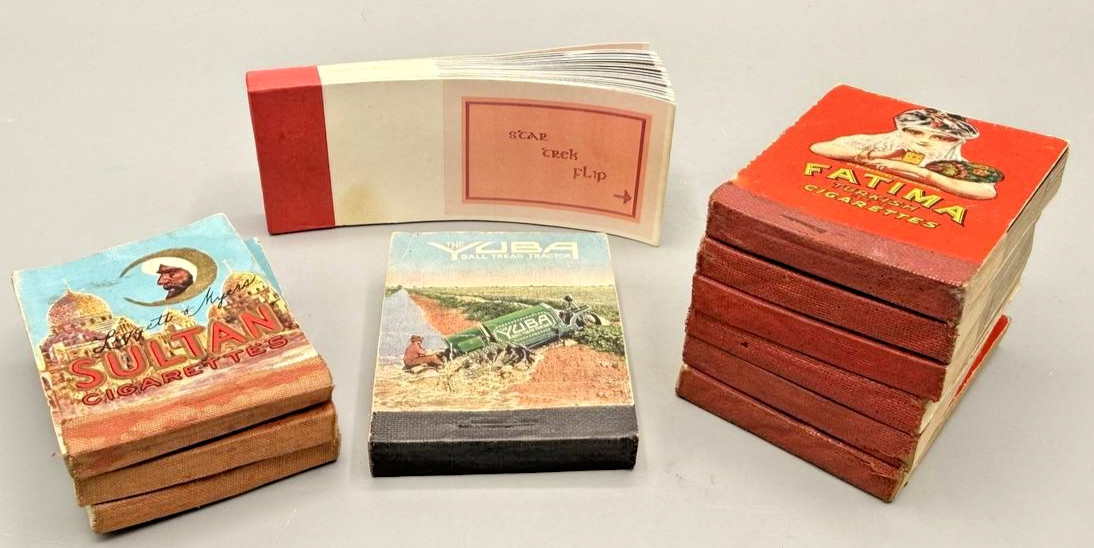1914 Fatima & Sultan Cigarette Matchbook Ads Yuba Tractor + Flipbook - Lot of 5