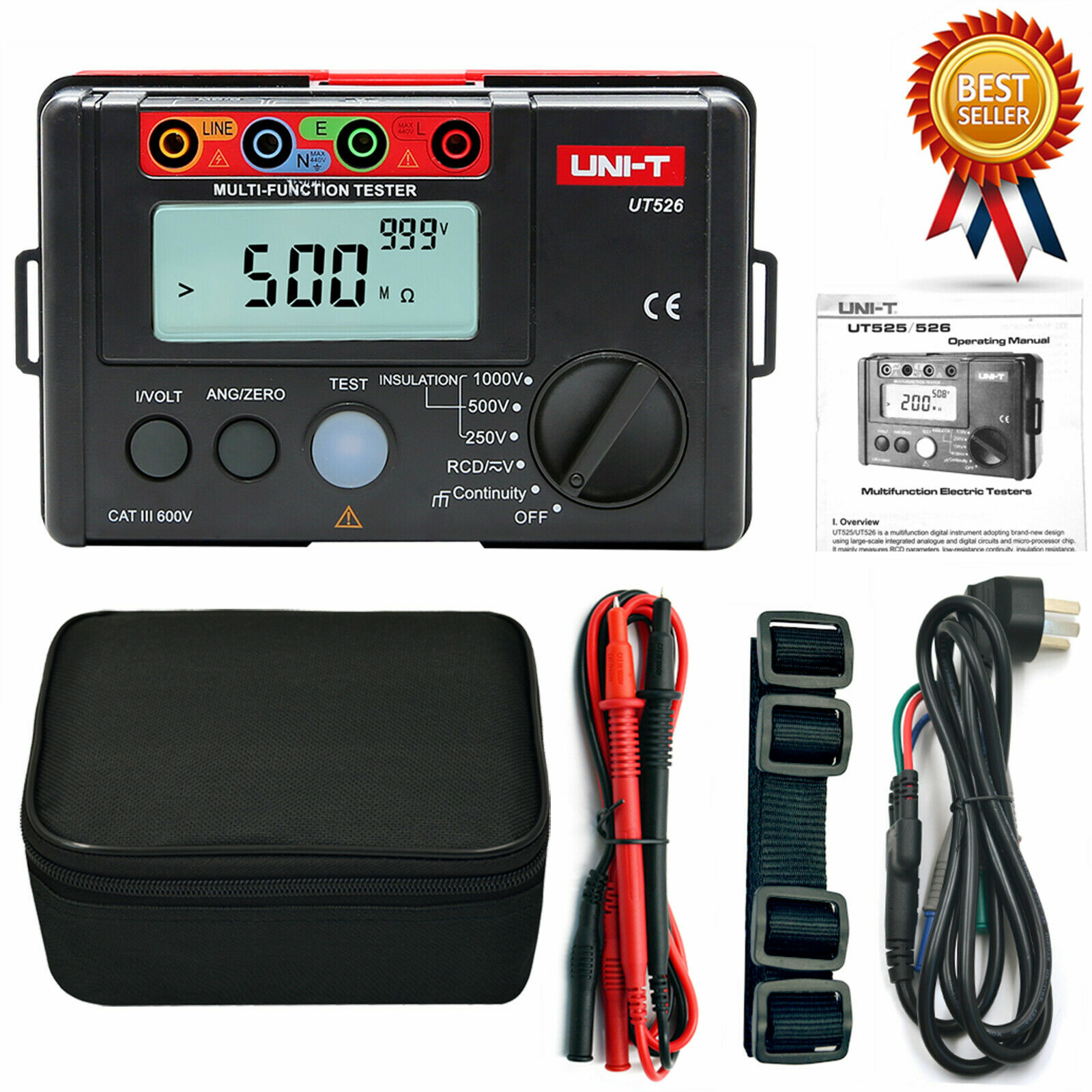UNI-T UT526 Electrical Insulation Tester 1000V 500MΩ RCD Test Continuity VAC/✦Kd