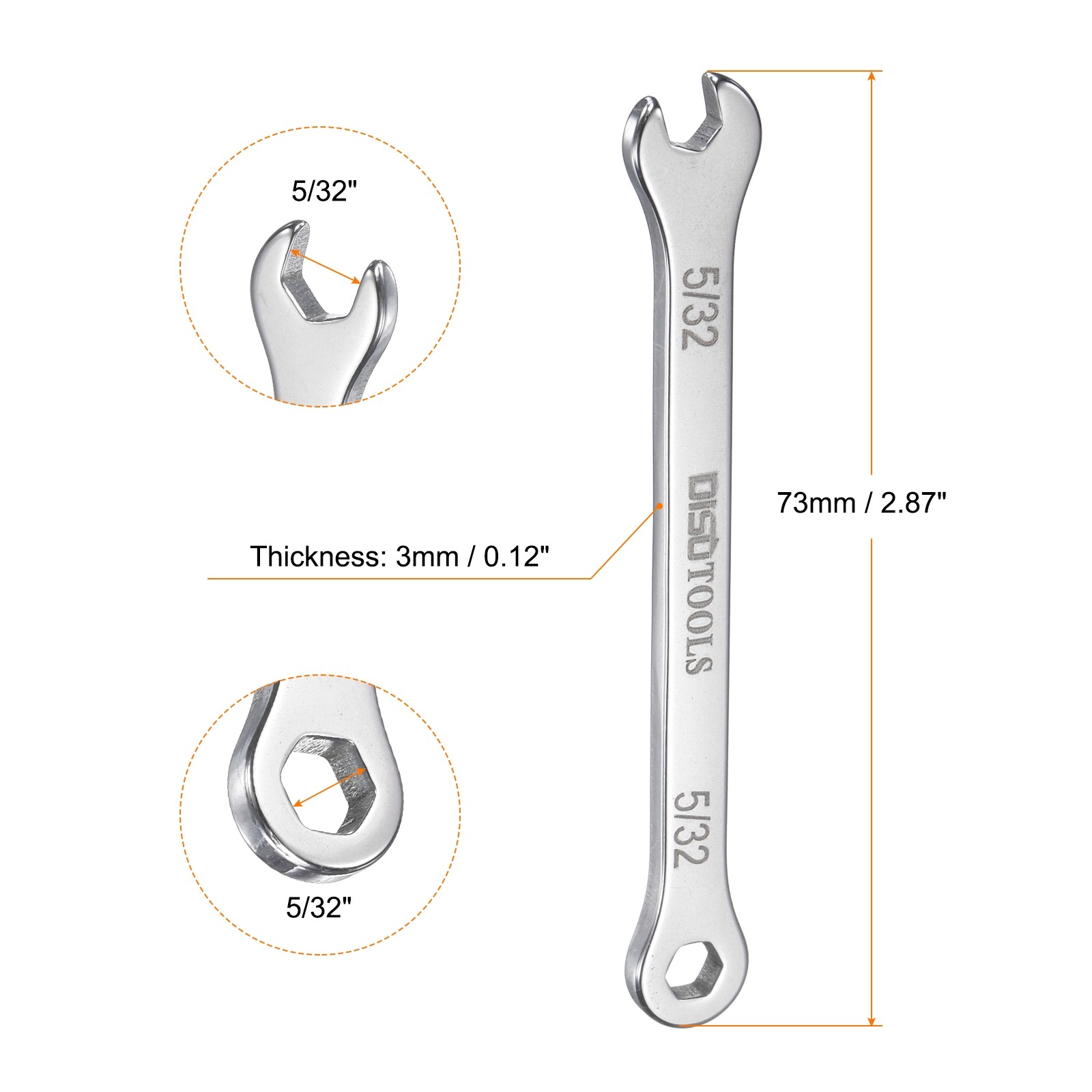 2pcs Thin Combination Wrench 5/32" with 12-Point Ended 15°Angled Open End