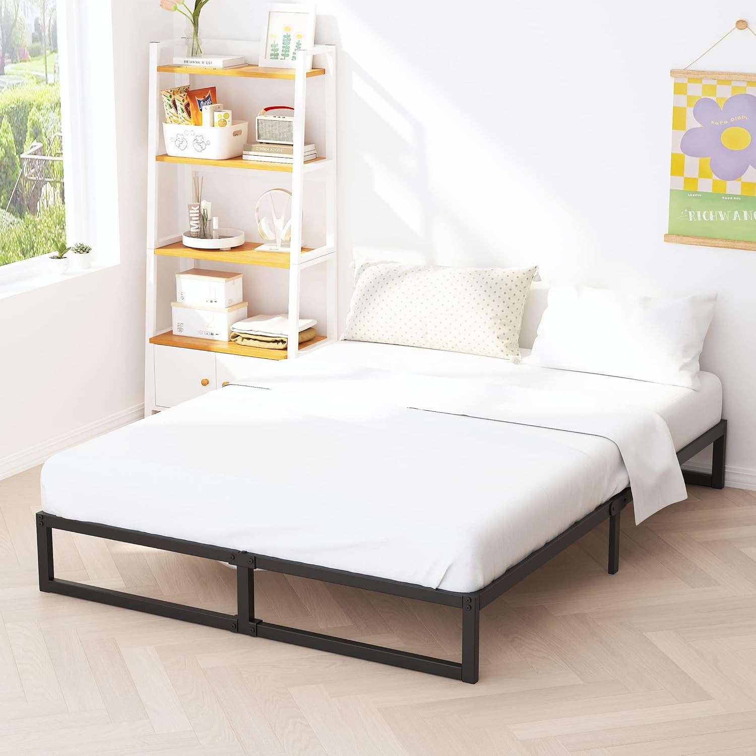 10 Inch Queen Bed Frame Metal Platform Bed, Black | Queen Size Bed Frame, Mattre