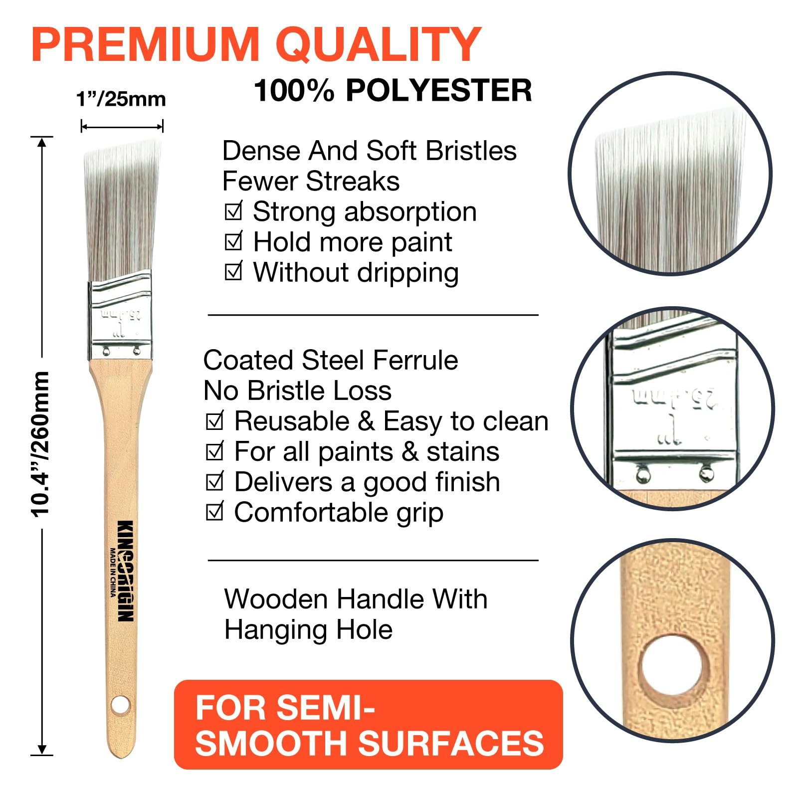 King Origin 6 PCS Paint Brushes, 1 Inch Angled Paint Brush