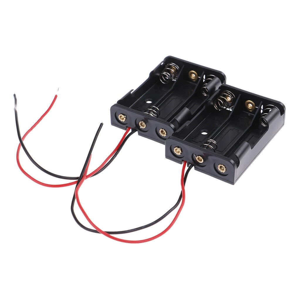 2x 3-AAA Slot Battery Spring Clip 4.5V Holder Case Plastic Storage Box Wire Lead