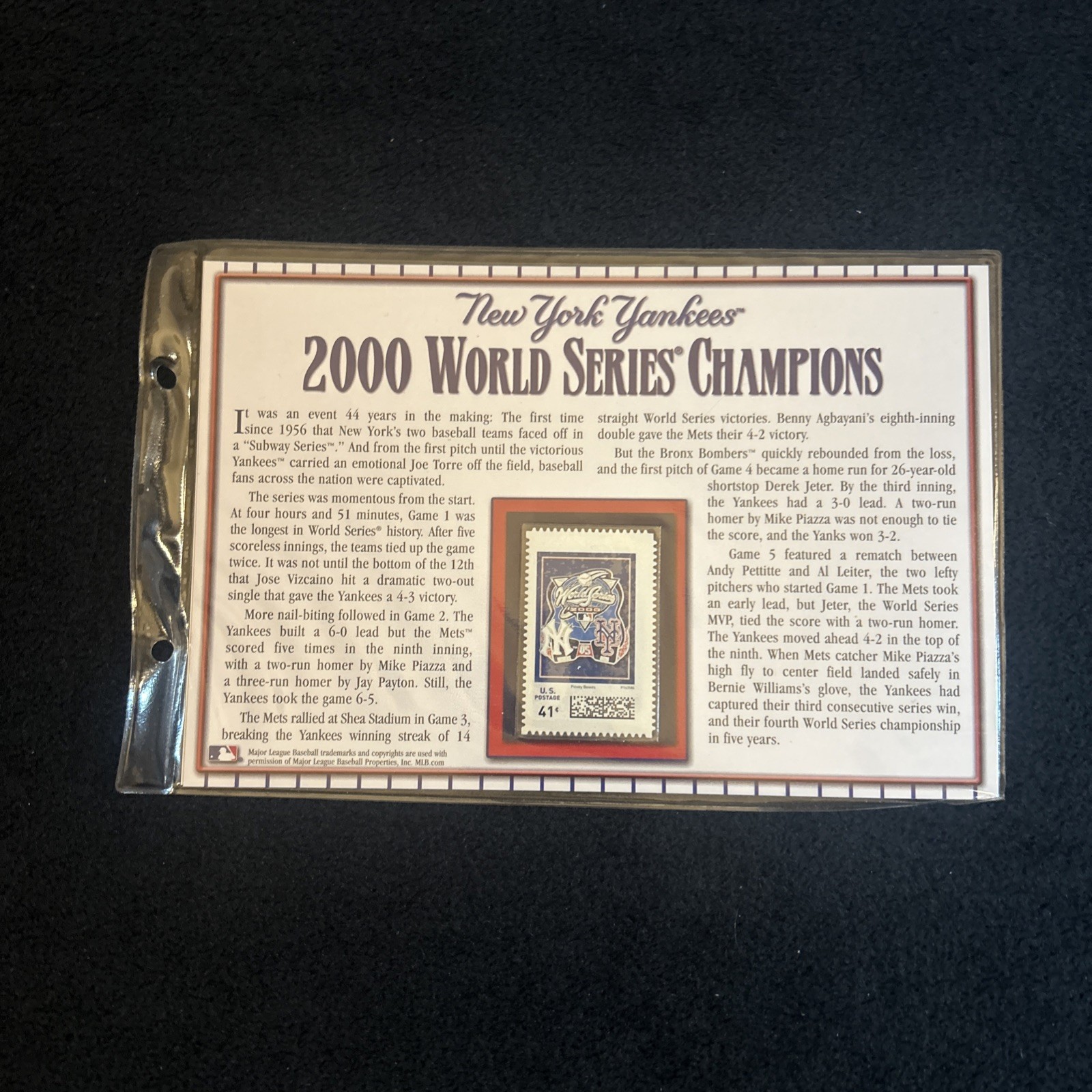 2000 Yankees vs Mets World Series Stamp Sheet Stats Collectible MLB