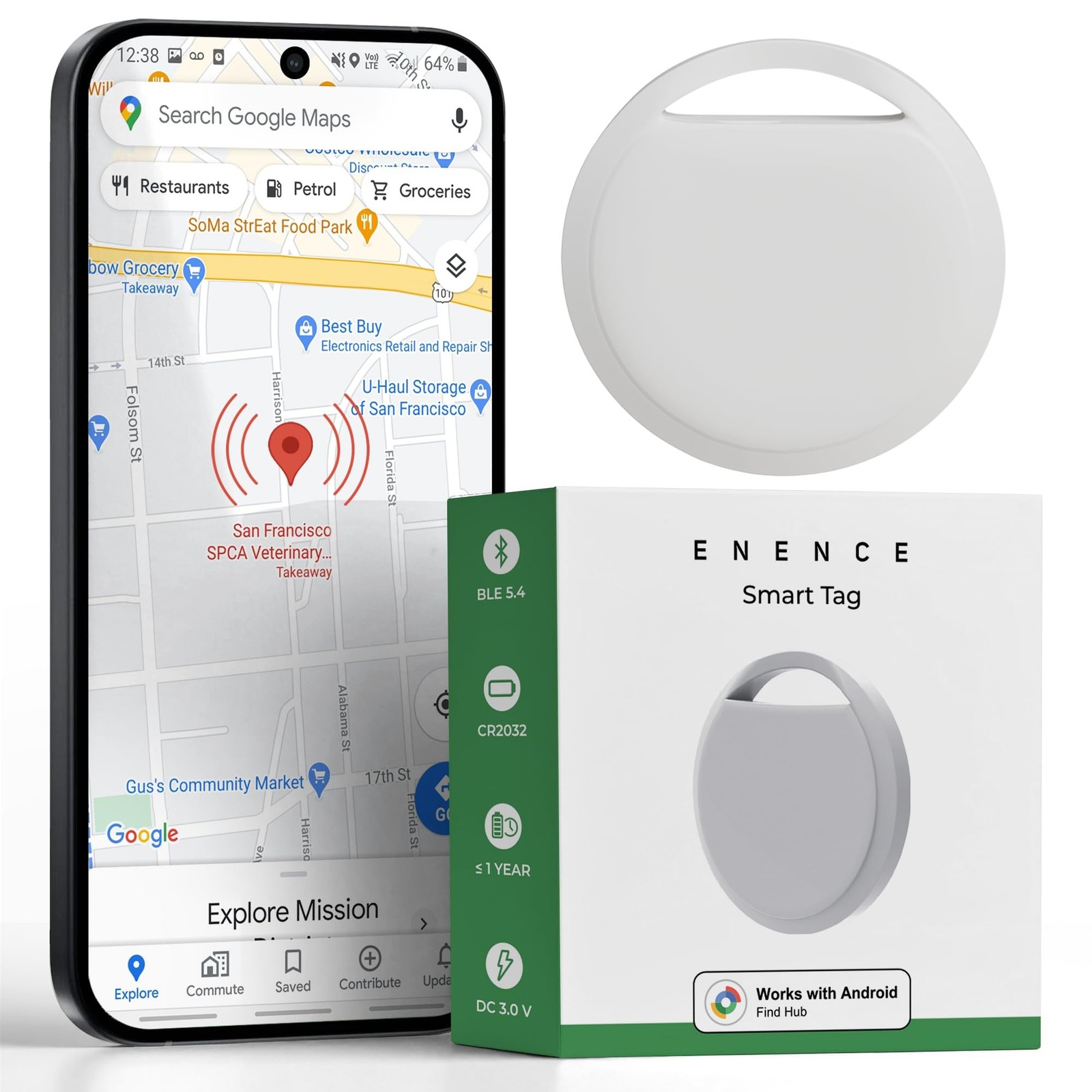 Enence Smart Tracking Device Tag for Keys, Wallet, Luggage, Pets Tracker Tag,...
