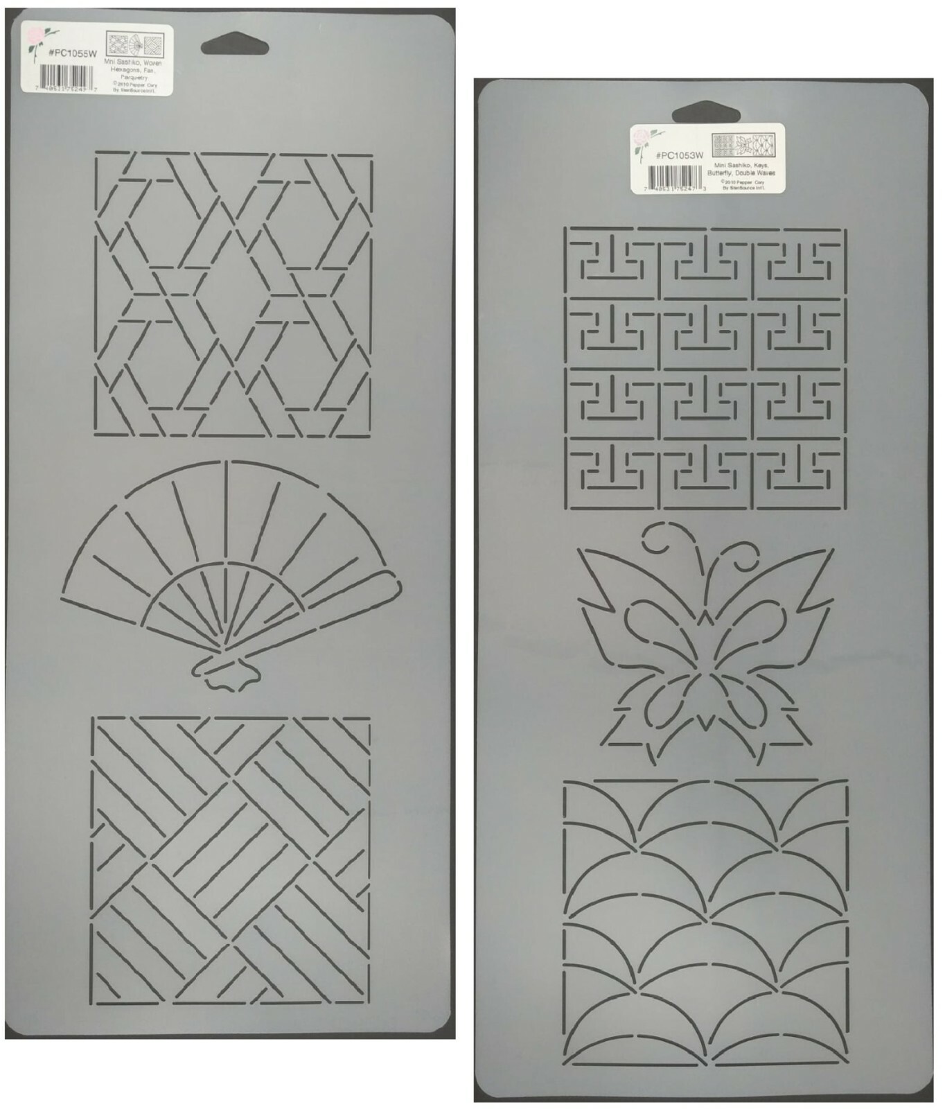 2 Quilting Stencils Sashiko Embroidery Pattern Hexagon Wave Butterfly Templates