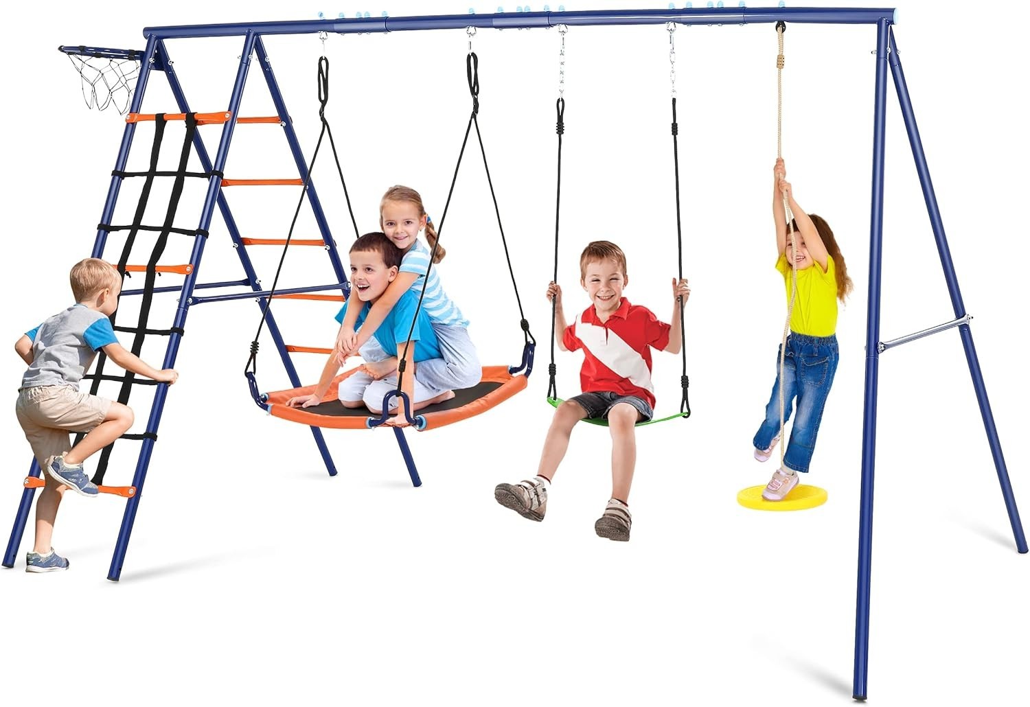 550lb Metal Swing Set Heavy Duty Frame Kids Adult Backyard Playset with 3 Swings