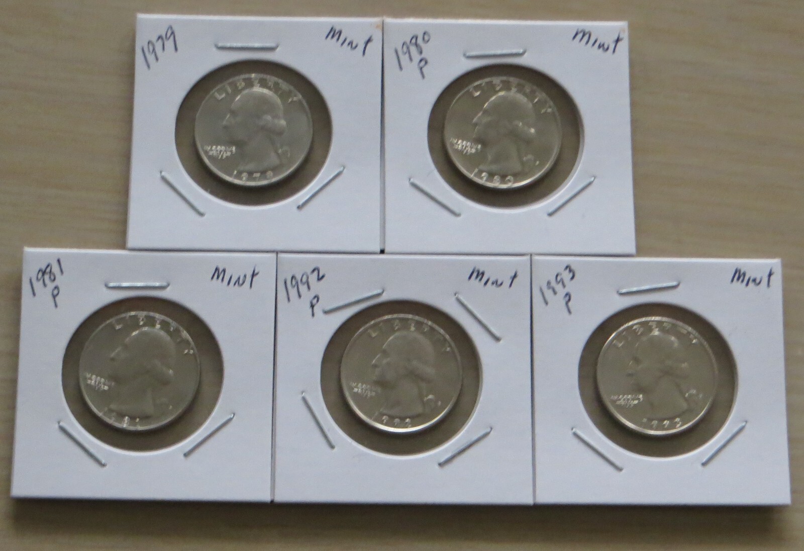 1979-1981, 1992,1993 Washington Quarters 15P1-5 Mint Uncirculated from US mint