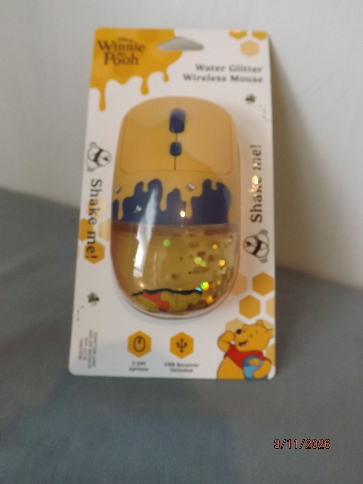 Disney Winnie The Pooh Water Glitter Wireless Mouse NEW