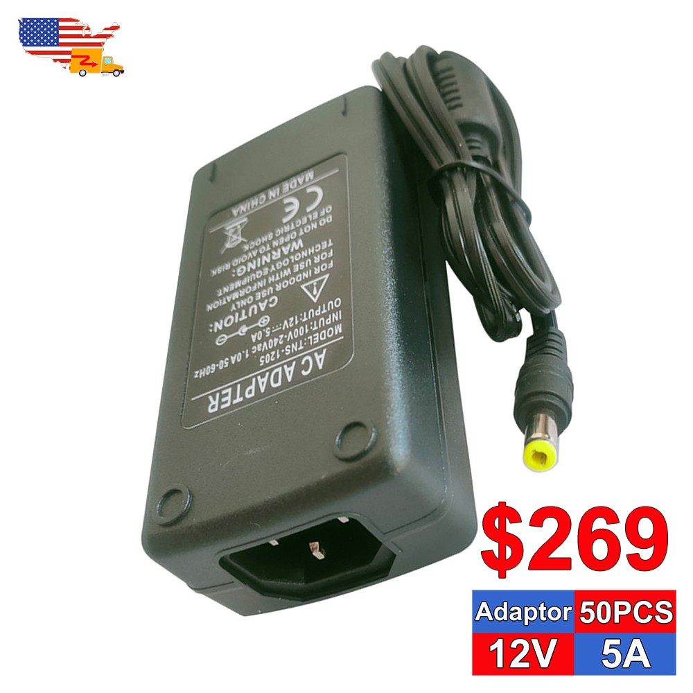 Power Supply 12V 5A 60W AC DC Adapter Converter 10~50Pcs For 5050 LED Strip & PC