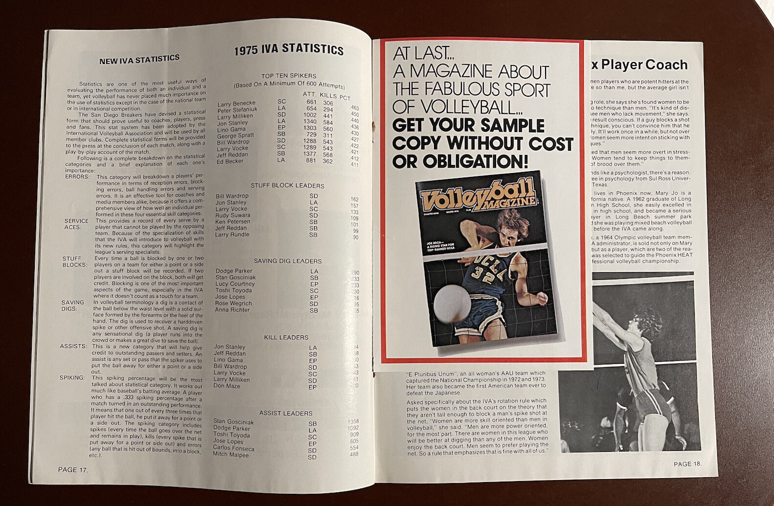 1975/76 PHOENIX HEAT PROFESSIONAL COED VOLLEYBALL TEAM PROGRAM