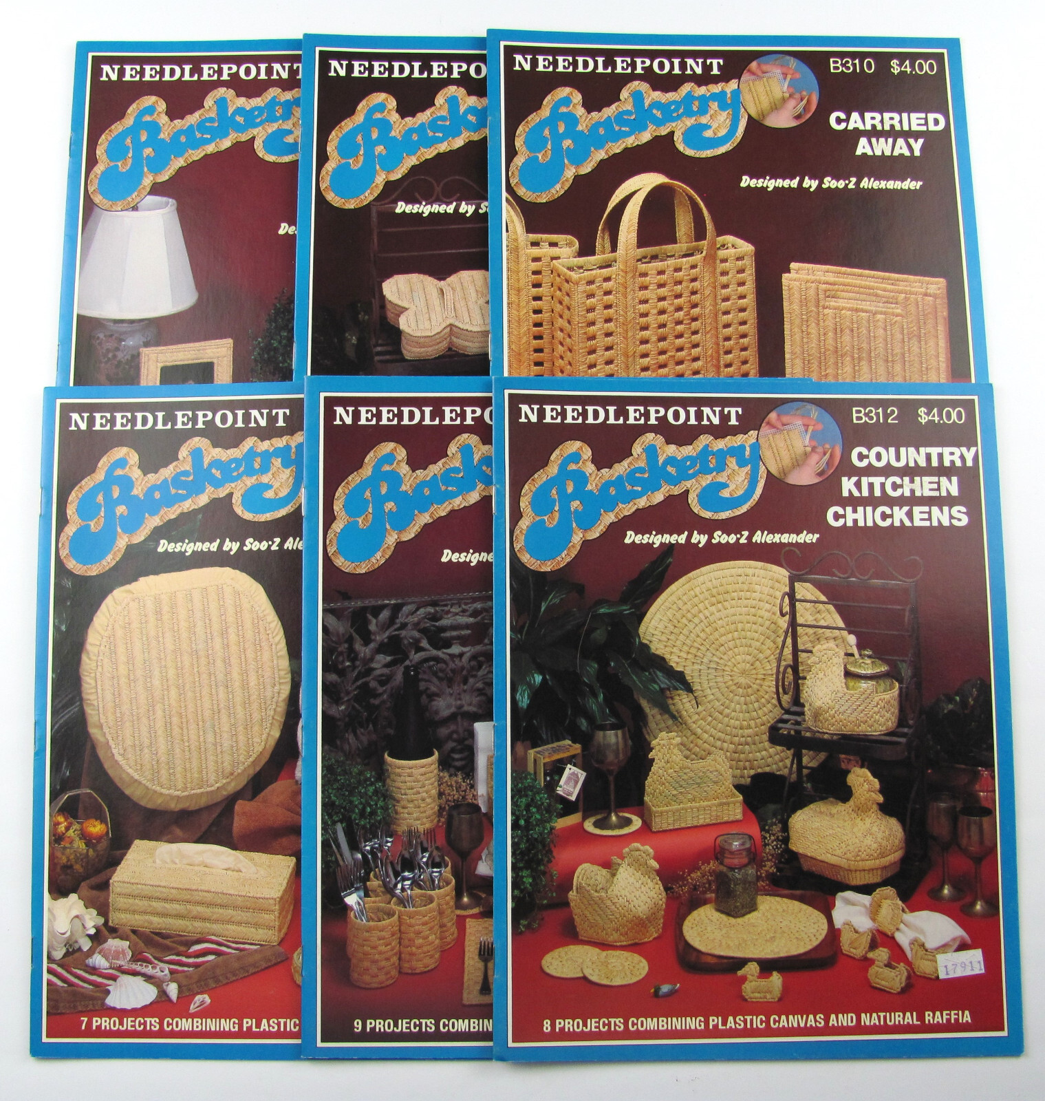Lot Of 6 Needlepoint Basketry Pattern Booklets 50 Raffia Plastic Canvas Projects