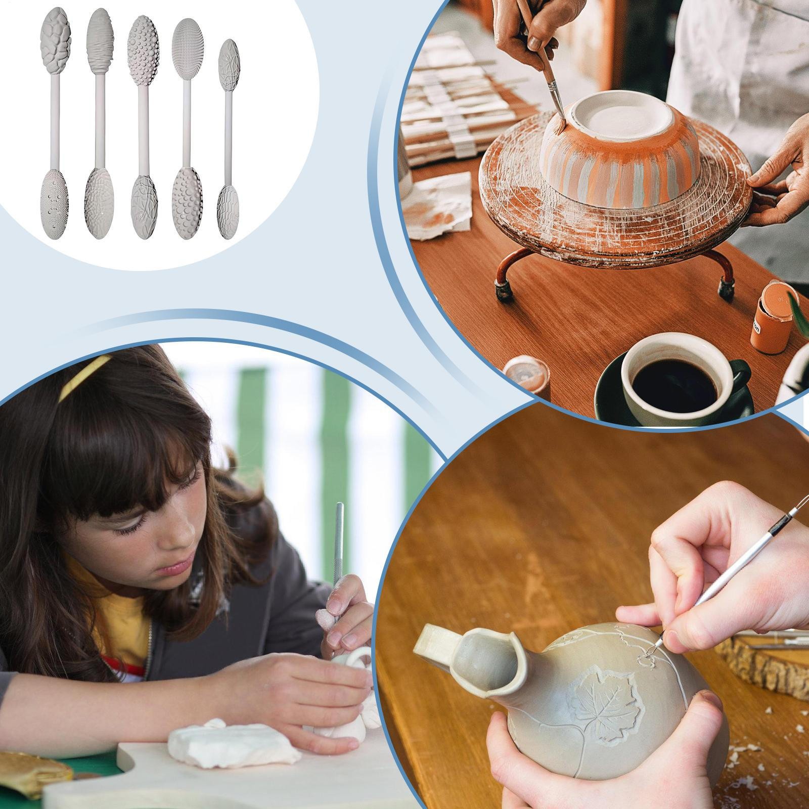5pcs Texture Tool Sets For Clay Art Double-Ended Pottery Roller Sculpting Kit