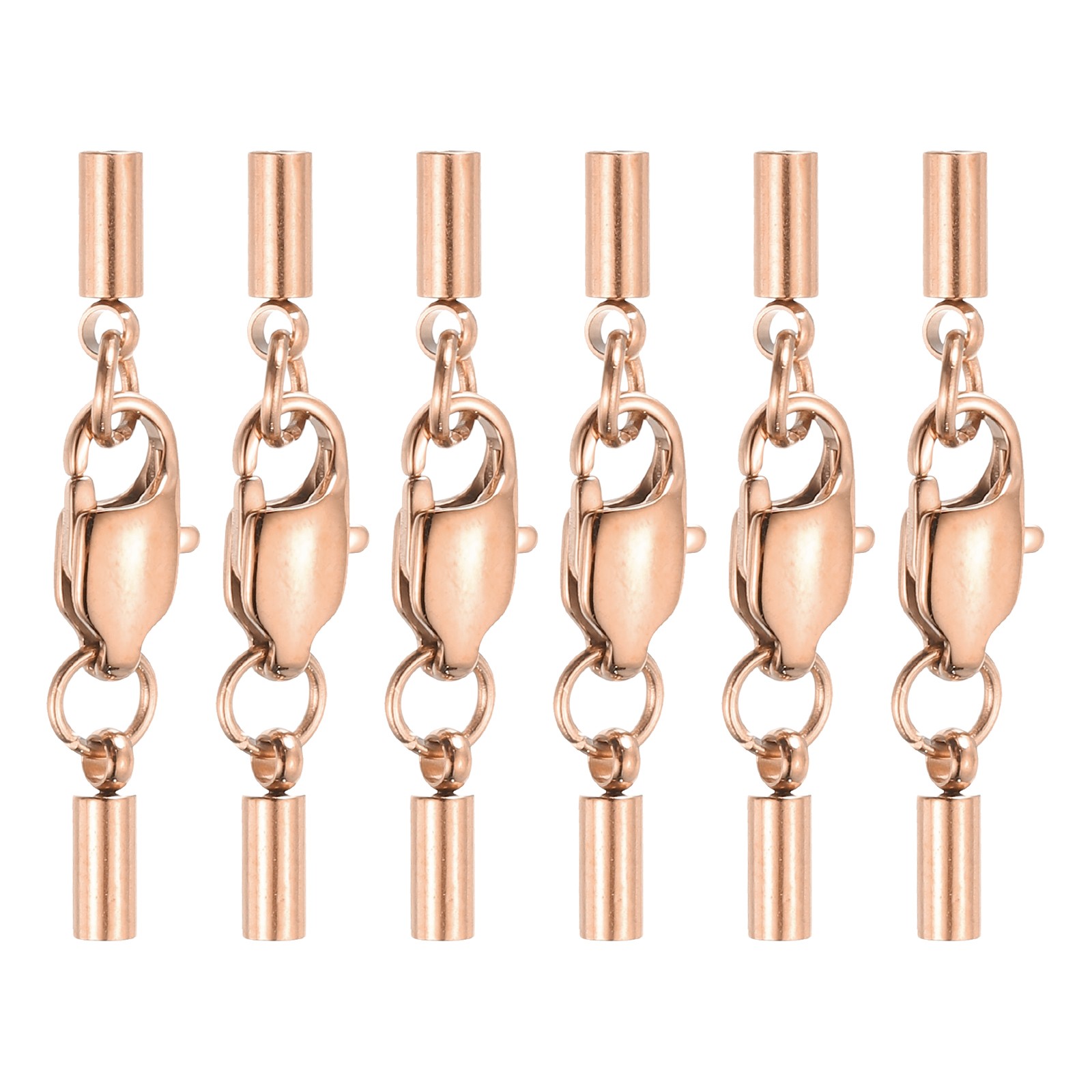 6Set 2mm Leather Cord End Caps with Lobster Claw Clasps Connector, Rose Gold