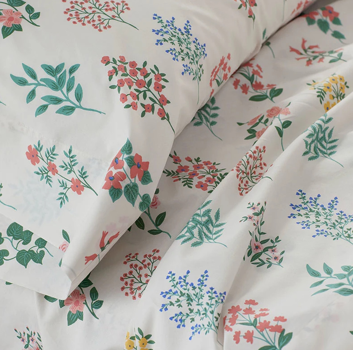 Rifle Paper Co. Hawthorne Classic Cool Percale Bed Sheet Set - Ivory Multi