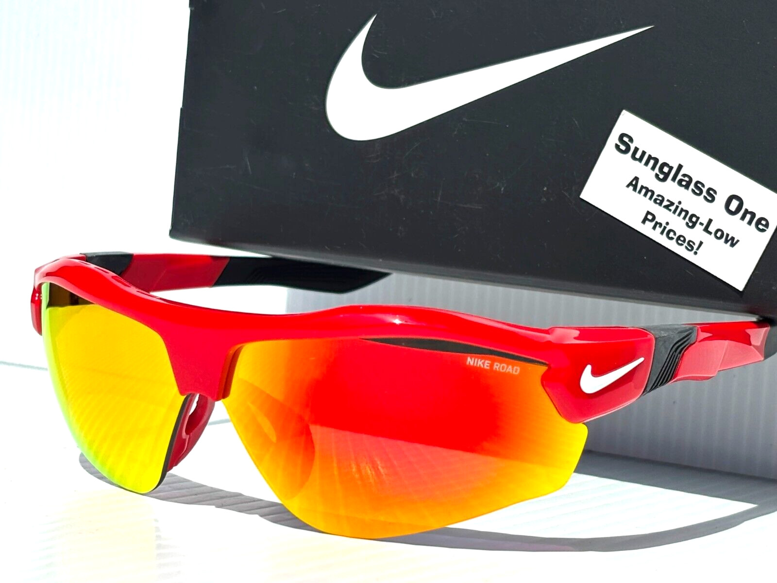 NEW Nike SHOW X3 University Red Frame Red Mirror Road Tint Sunglass DN9252 657