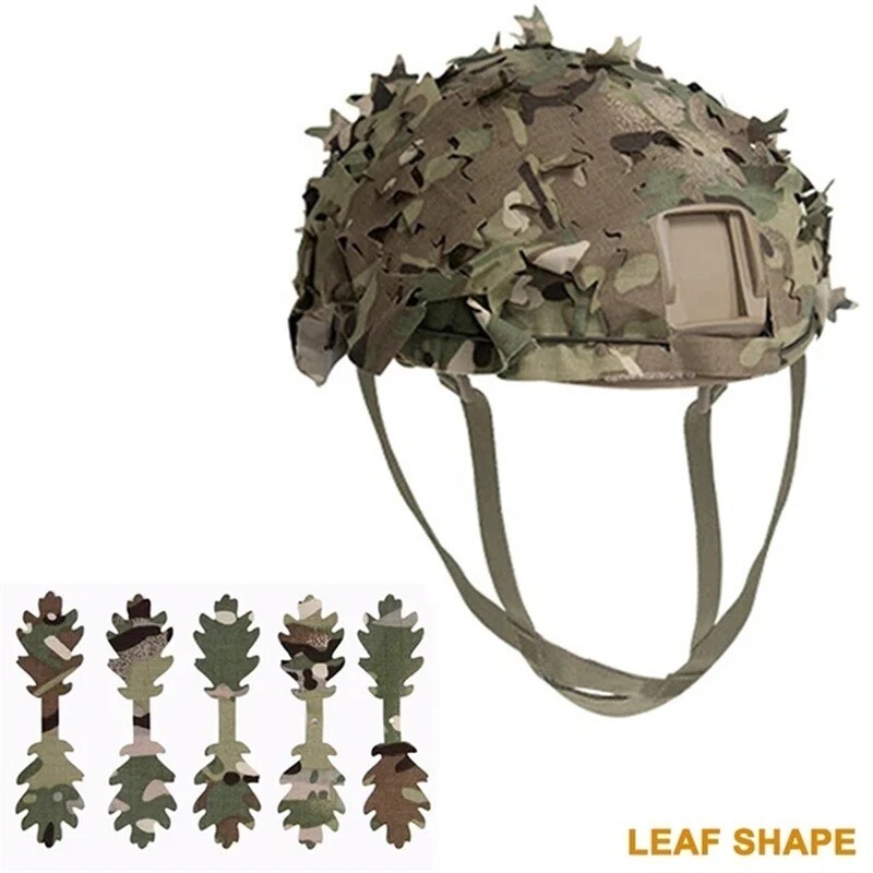 3D Camo Net Tactical Helmet Cover Scrim High Cut Nylon Drawstring Netting Leaf