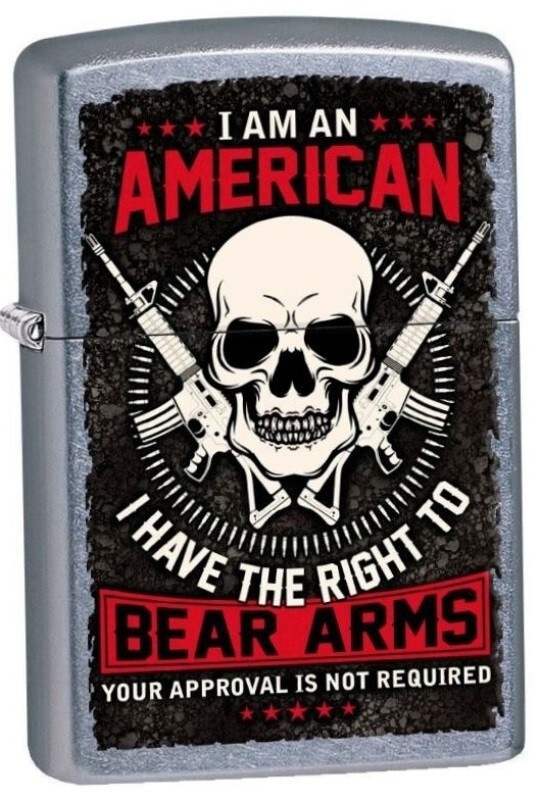 AMERICAN  RIGHT TO BEAR ARMS / STREET CHROME  ZIPPO LIGHTER / NEW & MADE IN USA