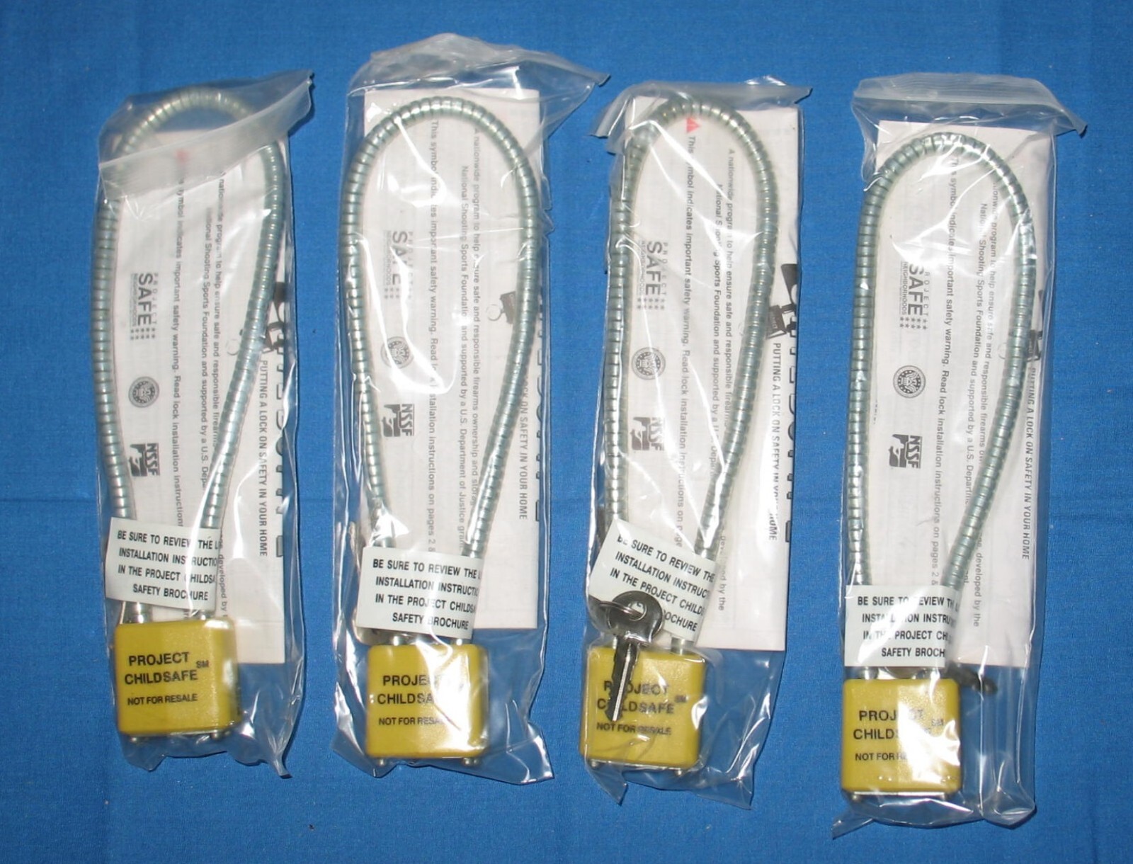 Lot of 4 Project Childsafe Gun Cable Lock. Works Great For Bike Lock