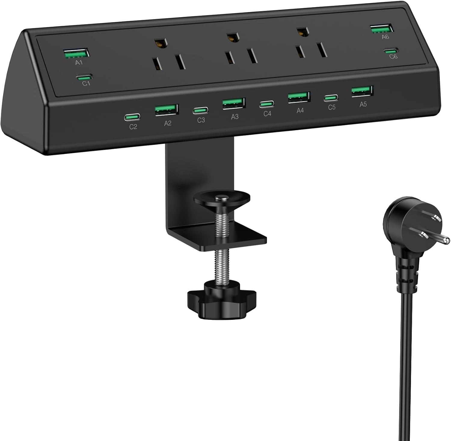 Jgstkcity 90W Desk Clamp Power Strip 12 USB Ports 6 PD 45W USB-C Black