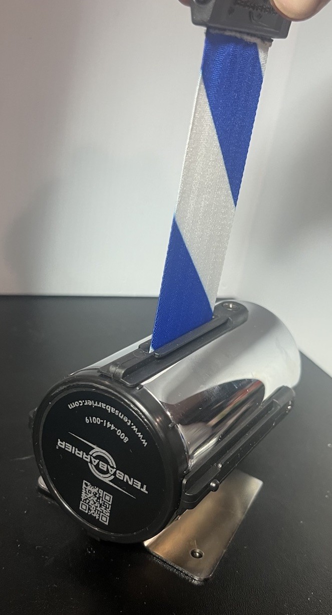 TENSABARRIER 13ft RETRACTABLE BLUE / WHITE BELT . divider barricade