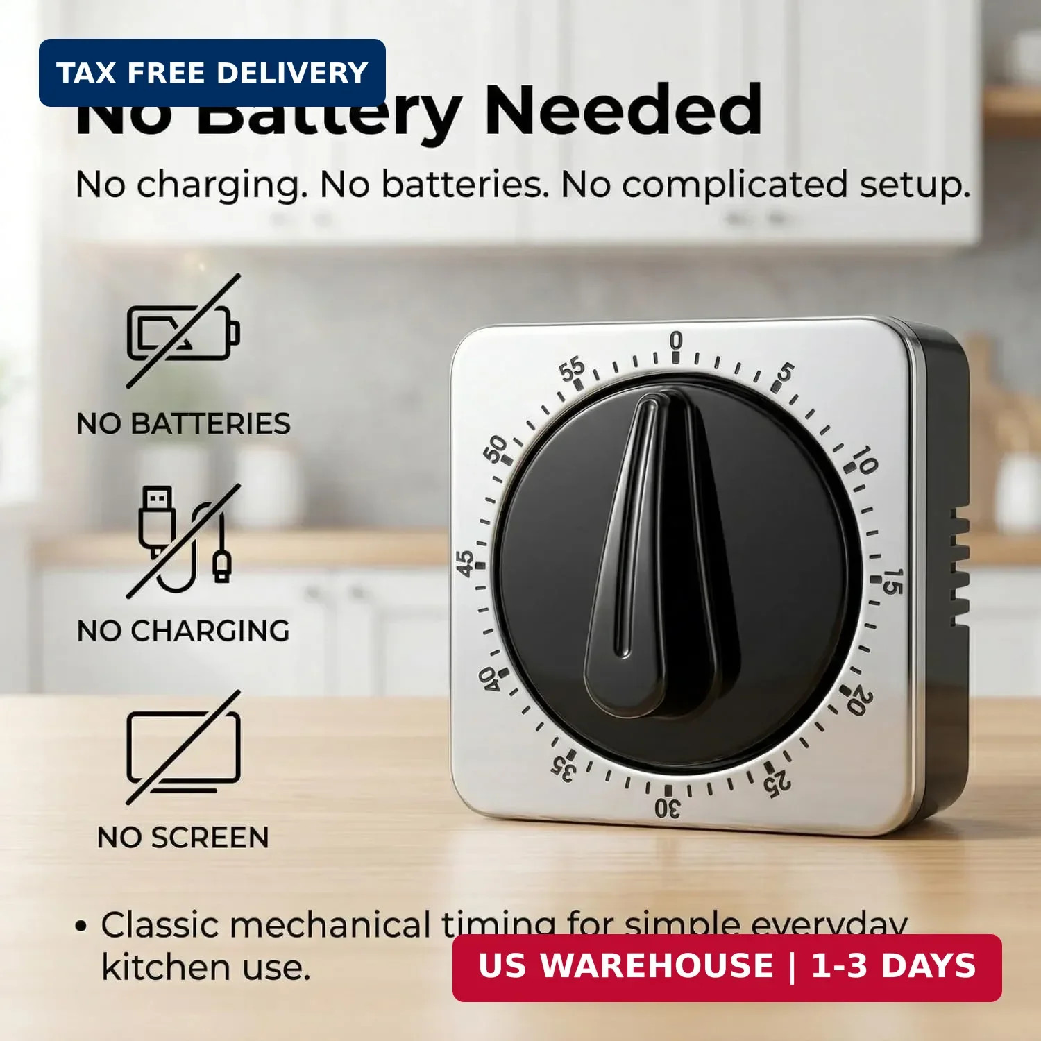 Kitchen Timers for Cooking, Mechanical Wind Up Timer with Loud Ring, Magn